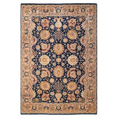 One-Of-A-Kind Hand Knotted Traditional Floral Mogul Blue Area Rug