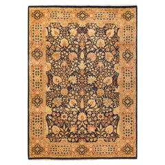 One-of-a-kind Hand Knotted Traditional Floral Mogul Blue Area Rug