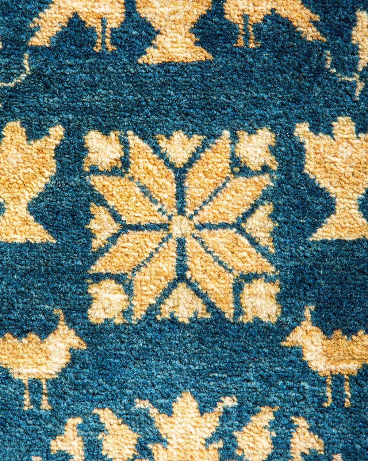 Pakistani One-of-a-kind Hand Knotted Traditional Floral Mogul Blue Area Rug For Sale