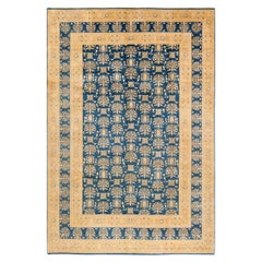One-of-a-kind Hand Knotted Traditional Floral Mogul Blue Area Rug