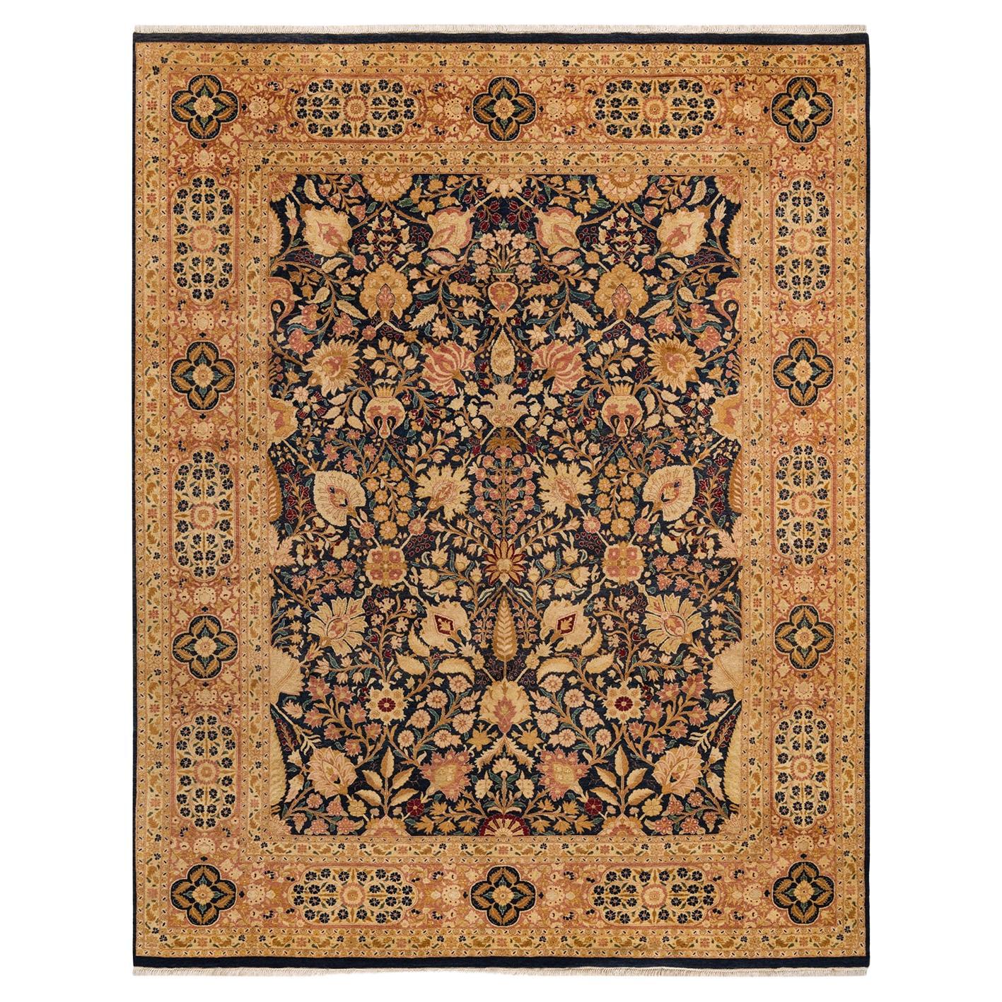 One-Of-A-Kind Hand Knotted Traditional Floral Mogul Blue Area Rug For Sale