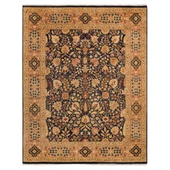 One-Of-A-Kind Hand Knotted Traditional Floral Mogul Blue Area Rug