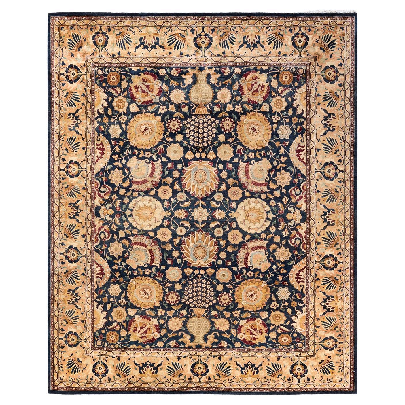 One-of-a-Kind Hand Knotted Traditional Floral Mogul Blue Area Rug