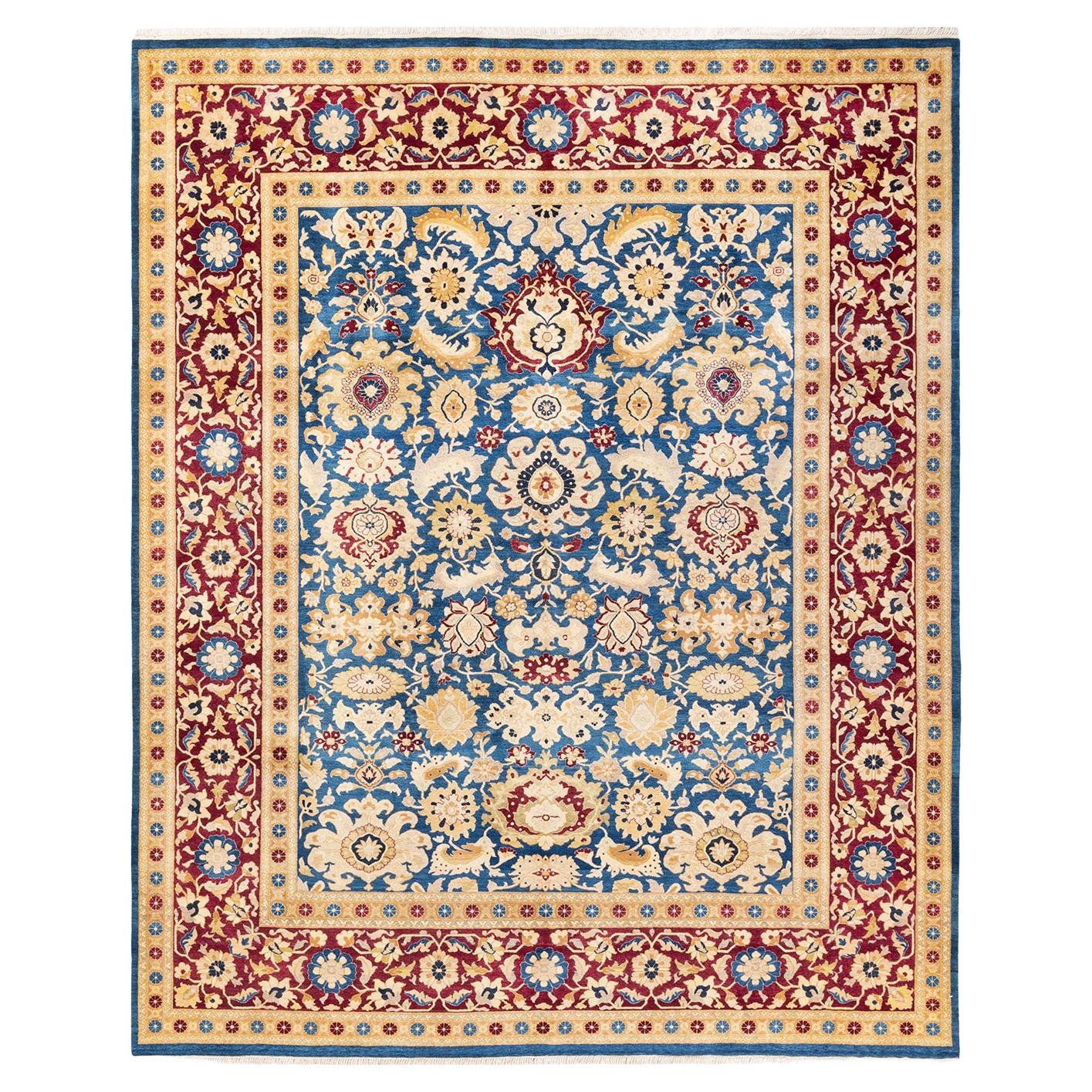 One-of-a-kind Hand Knotted Traditional Floral Mogul Blue Area Rug