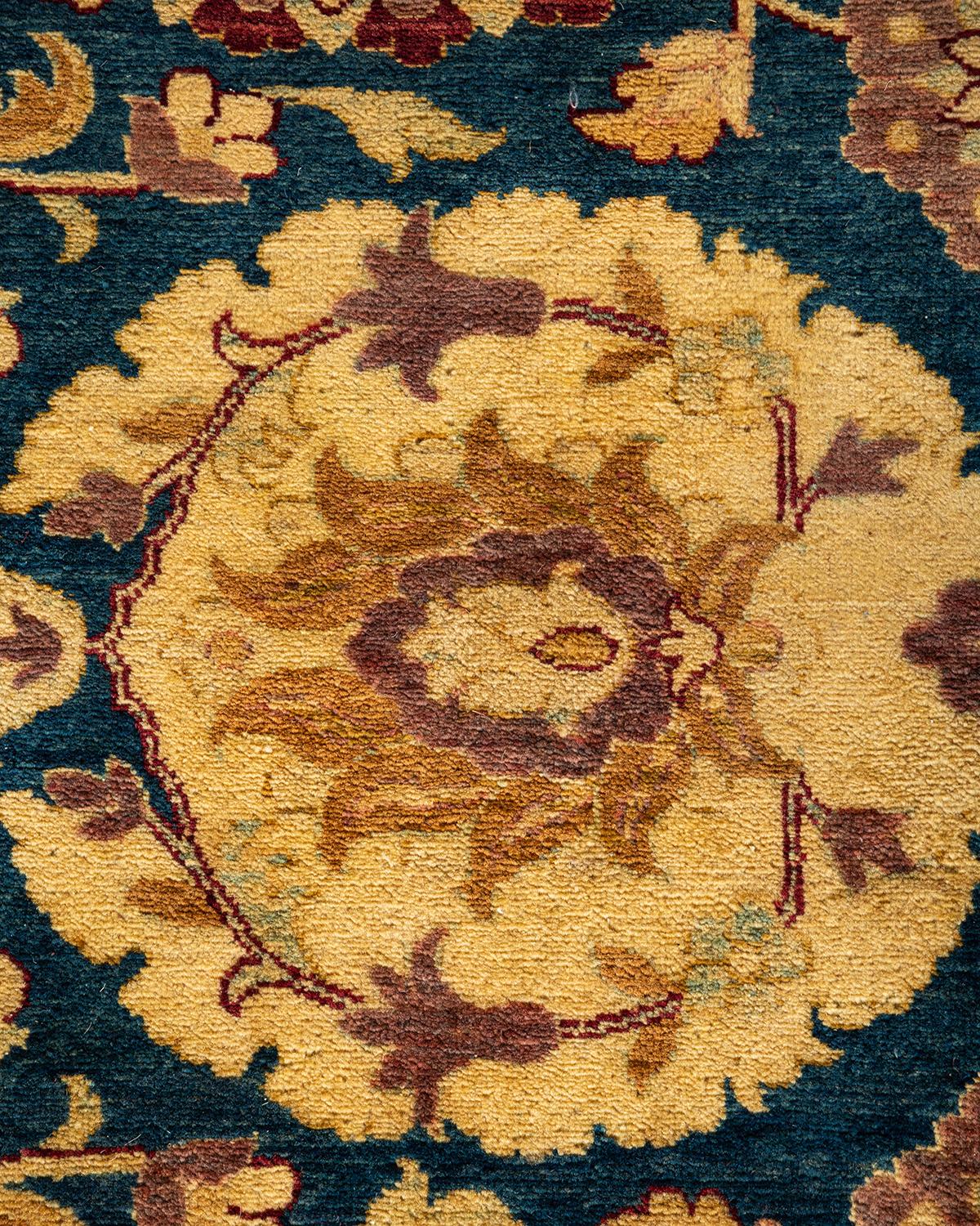 Pakistanais Tapis traditionnel bleu moghole noué à la main, unique en son genre, de 8' 3