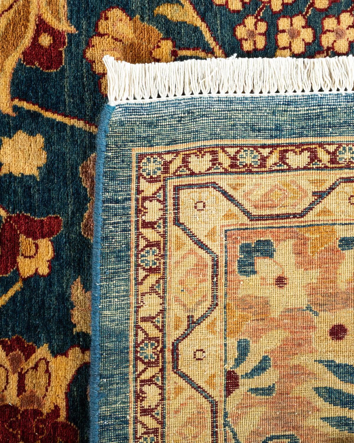 XXIe siècle et contemporain Tapis traditionnel bleu moghole noué à la main, unique en son genre, de 8' 3