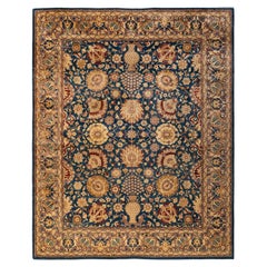 One-Of-A-Kind Hand Knotted Traditional Floral Mogul Blue Area Rug 8' 3" x 10' 2"