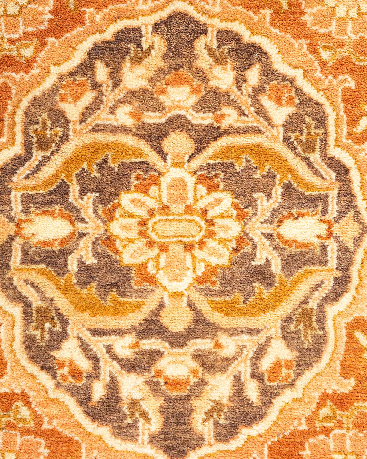 Pakistani One-Of-A-Kind Hand Knotted Traditional Floral Mogul Brown Area Rug For Sale