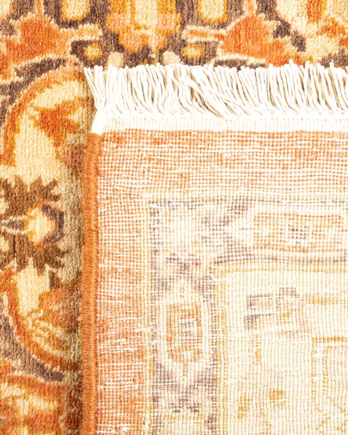 Contemporary One-Of-A-Kind Hand Knotted Traditional Floral Mogul Brown Area Rug For Sale