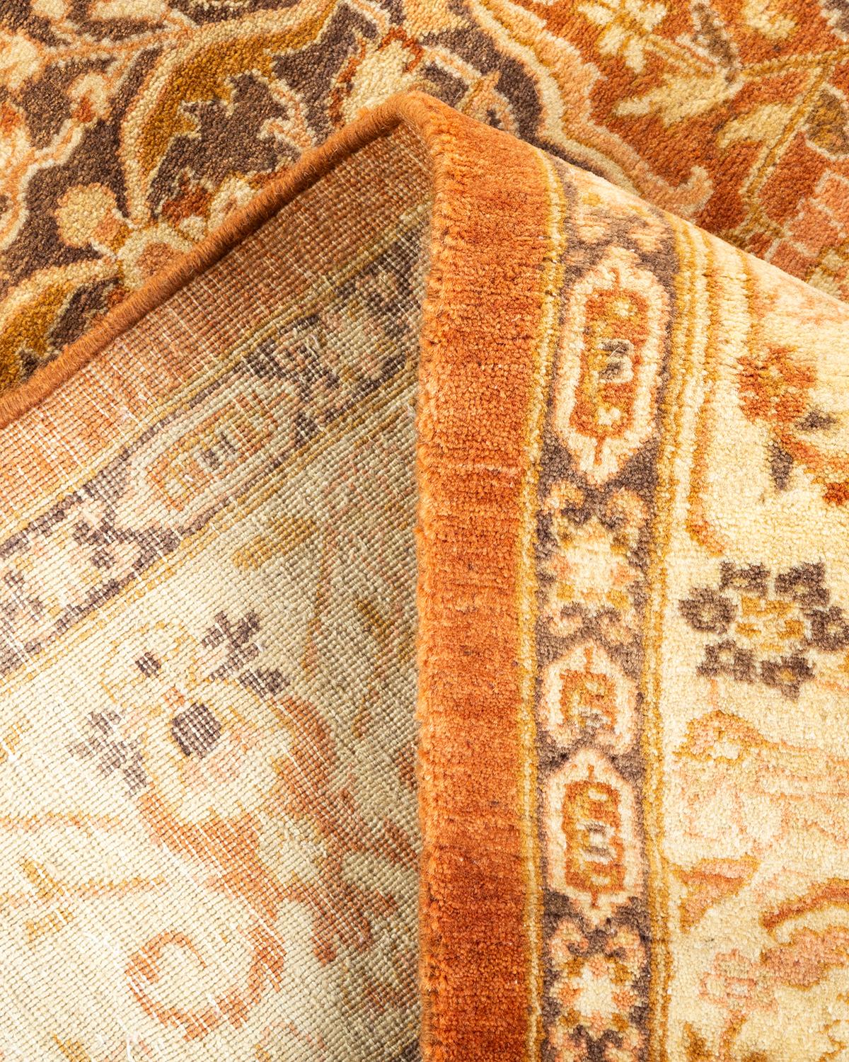 Wool One-Of-A-Kind Hand Knotted Traditional Floral Mogul Brown Area Rug For Sale