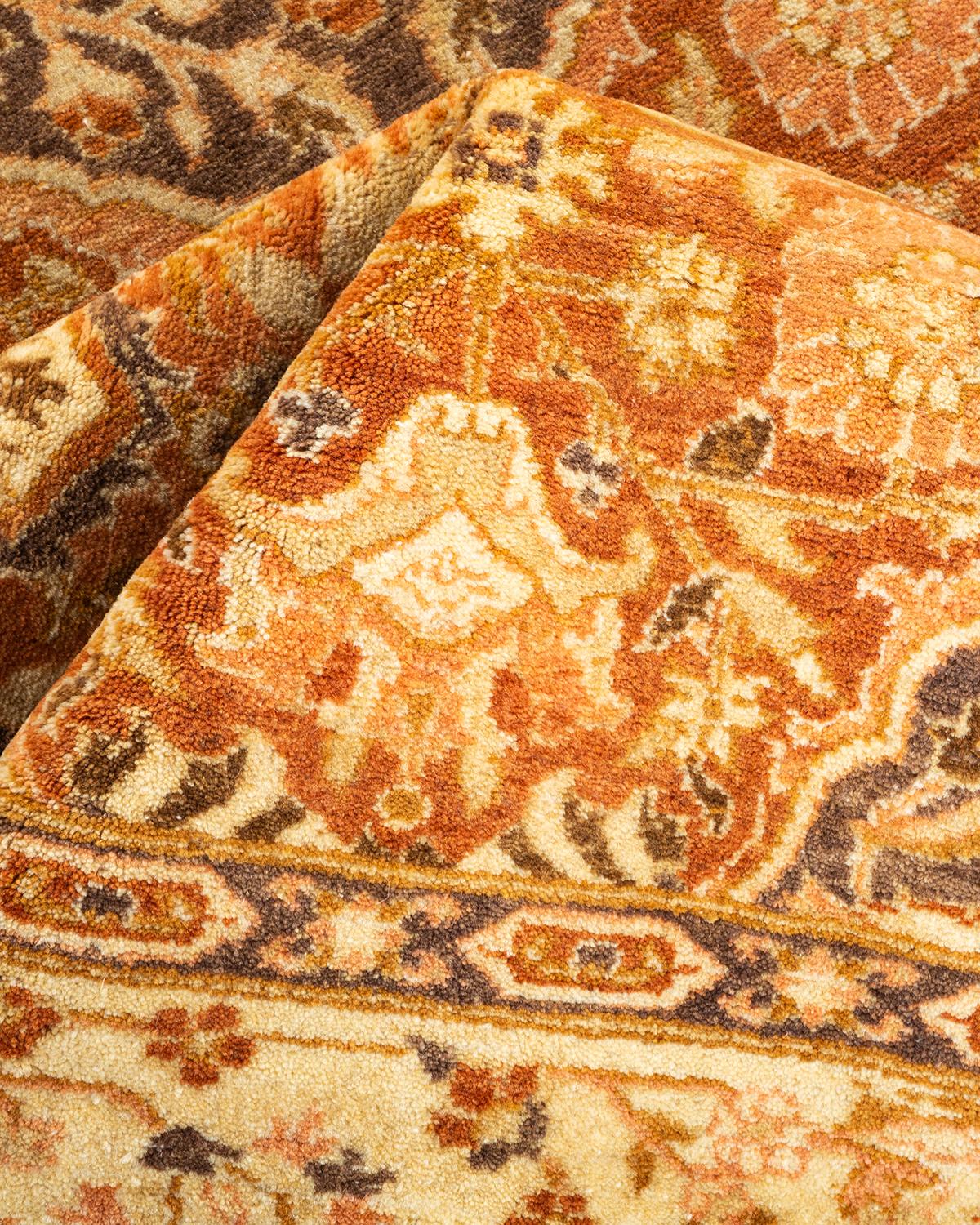 One-Of-A-Kind Hand Knotted Traditional Floral Mogul Brown Area Rug For Sale 1