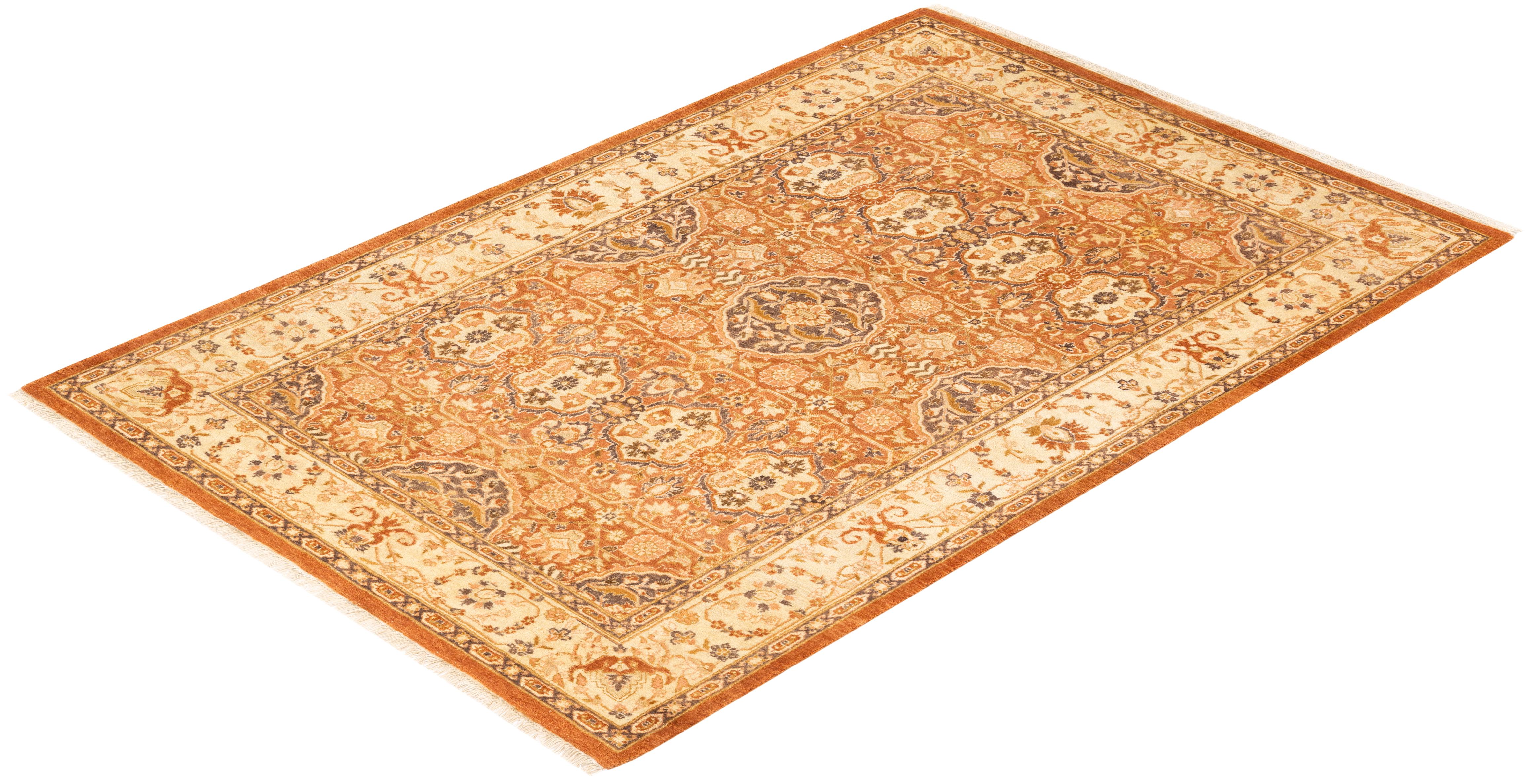 One-Of-A-Kind Hand Knotted Traditional Floral Mogul Brown Area Rug For Sale 2