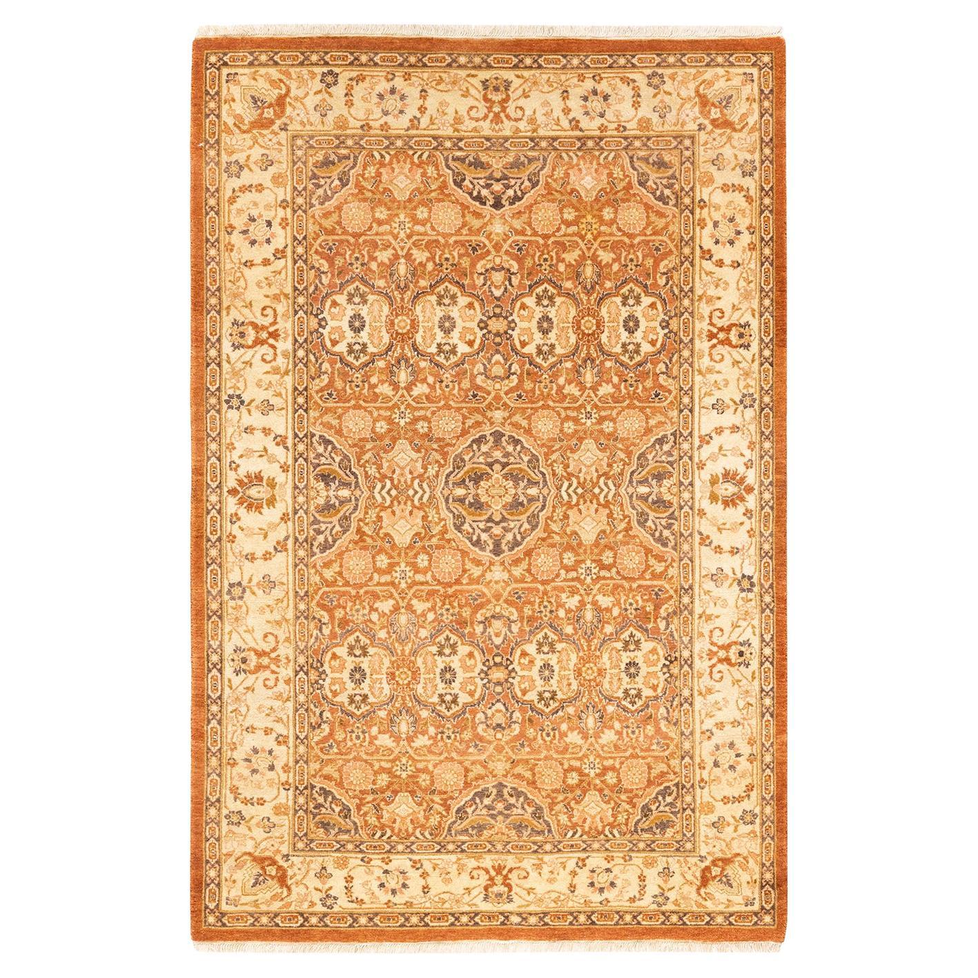 One-Of-A-Kind Hand Knotted Traditional Floral Mogul Brown Area Rug For Sale