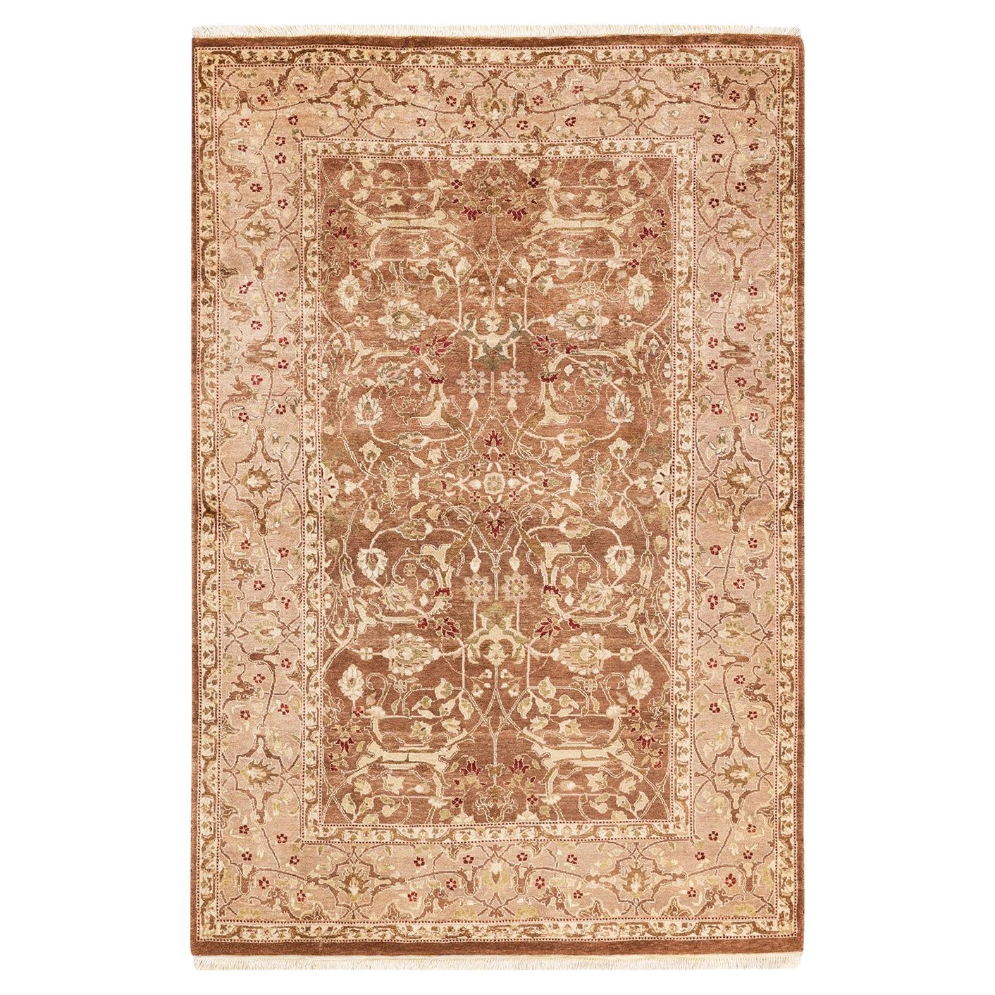One-of-a-kind Hand Knotted Traditional Floral Mogul Brown Area Rug