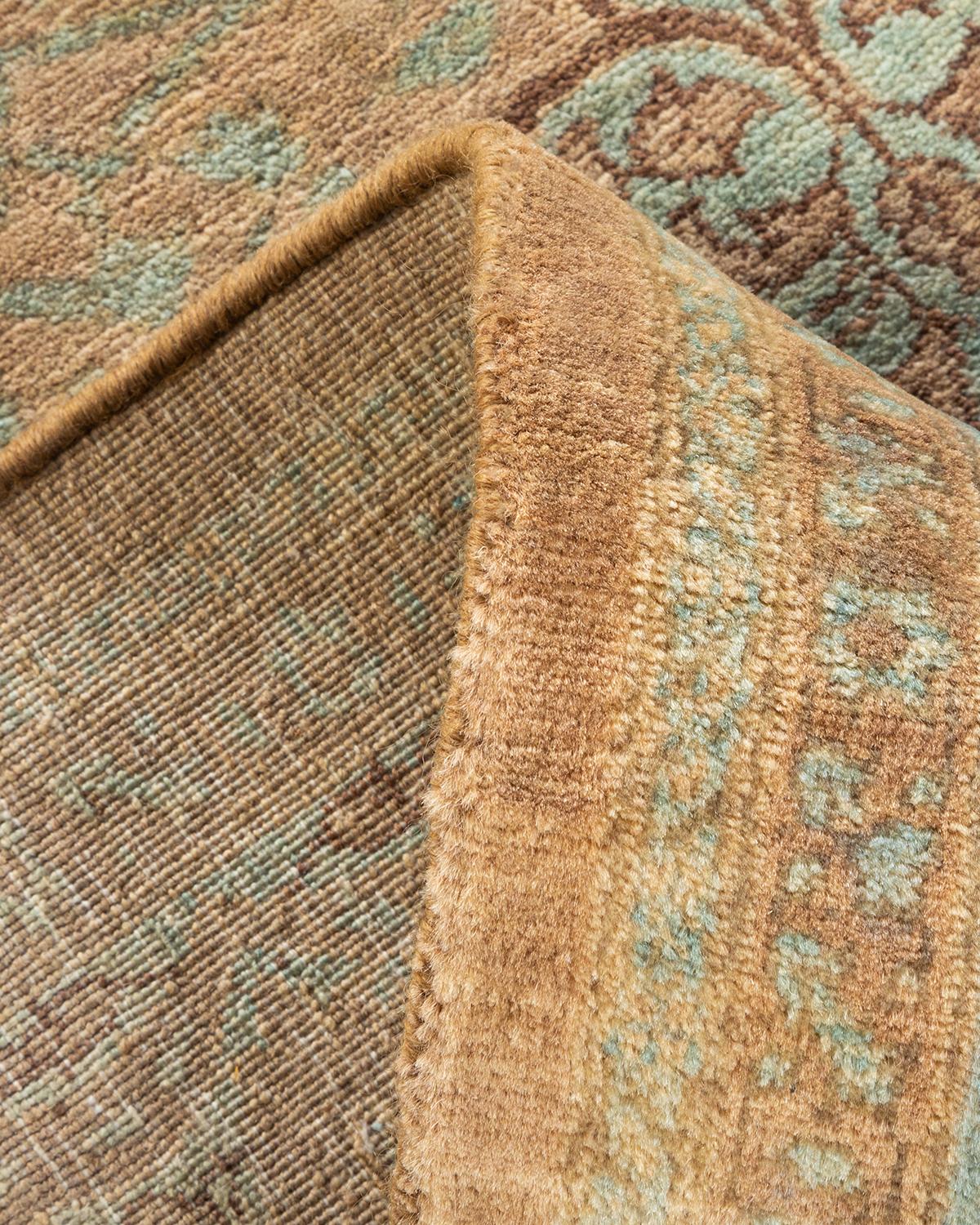 Laine Tapis traditionnel brun moghol à fleurs noué à la main, unique en son genre en vente