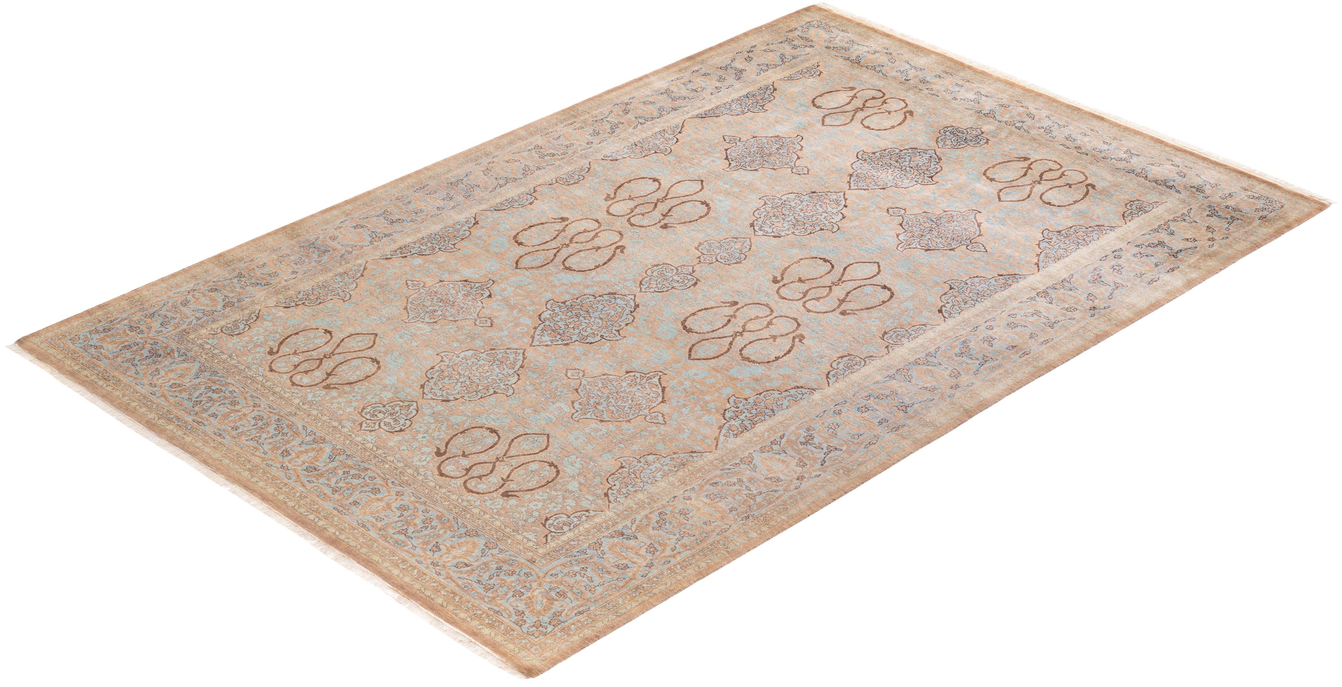 Tapis traditionnel brun moghol à fleurs noué à la main, unique en son genre en vente 2