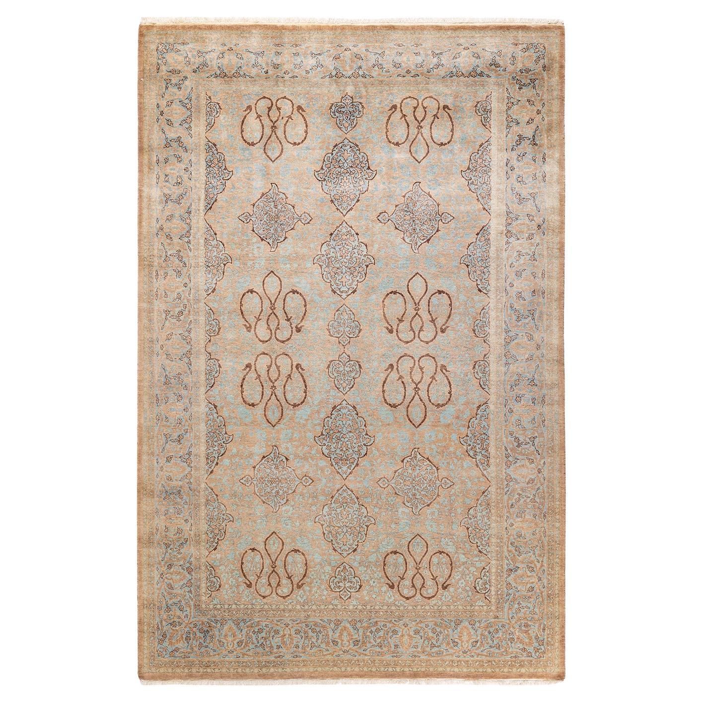 One-of-a-Kind Hand Knotted Traditional Floral Mogul Brown Area Rug
