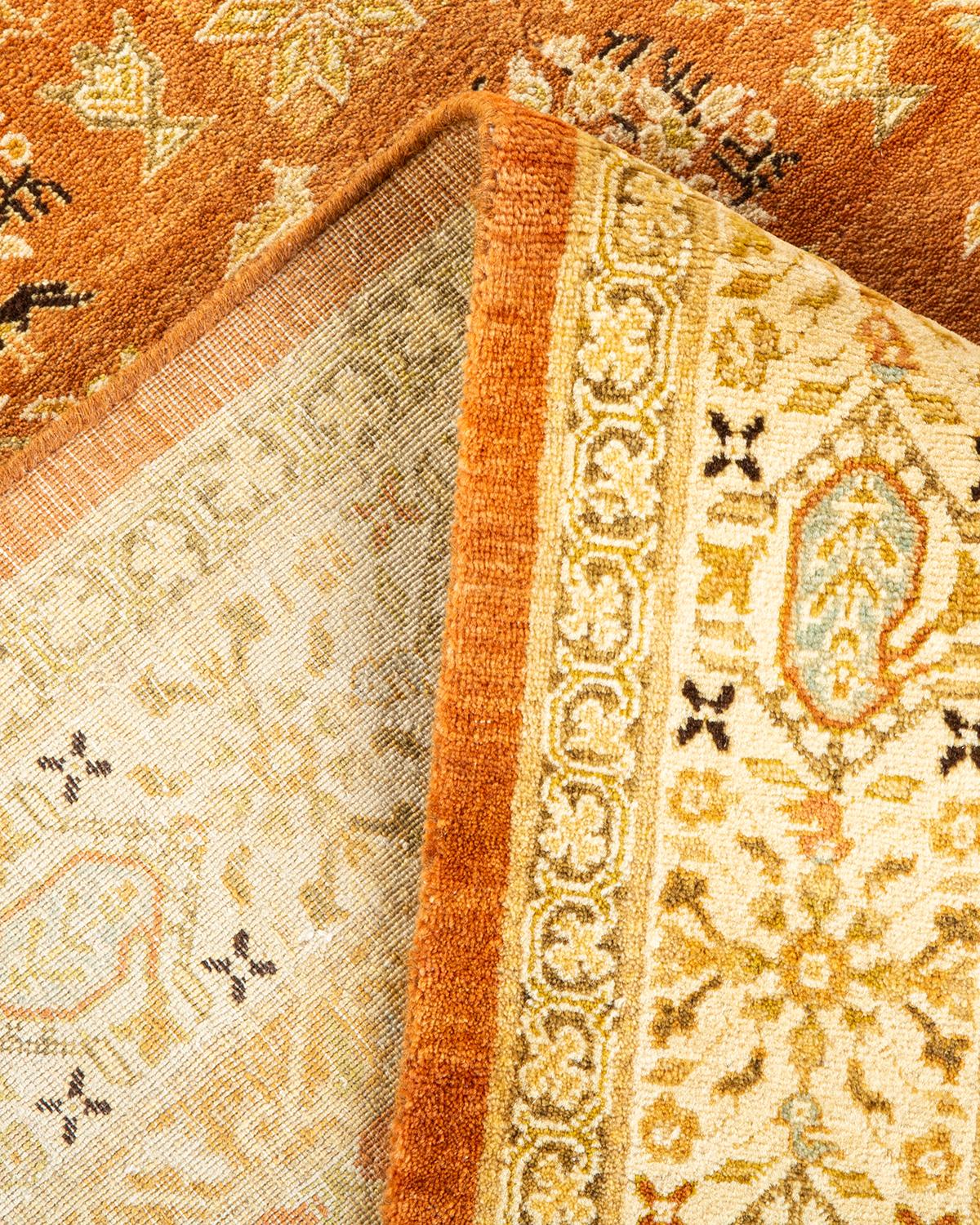 Laine Tapis traditionnel brun moghol à fleurs noué à la main, unique en son genre en vente