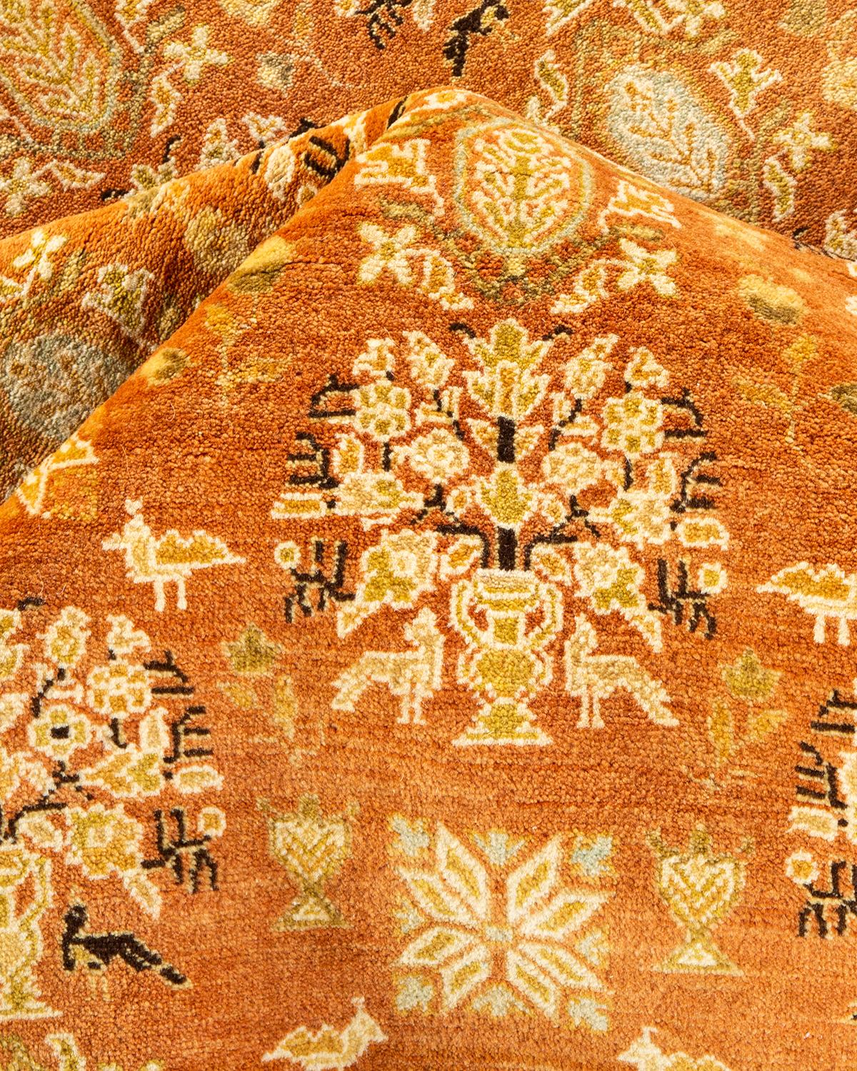 Tapis traditionnel brun moghol à fleurs noué à la main, unique en son genre en vente 1