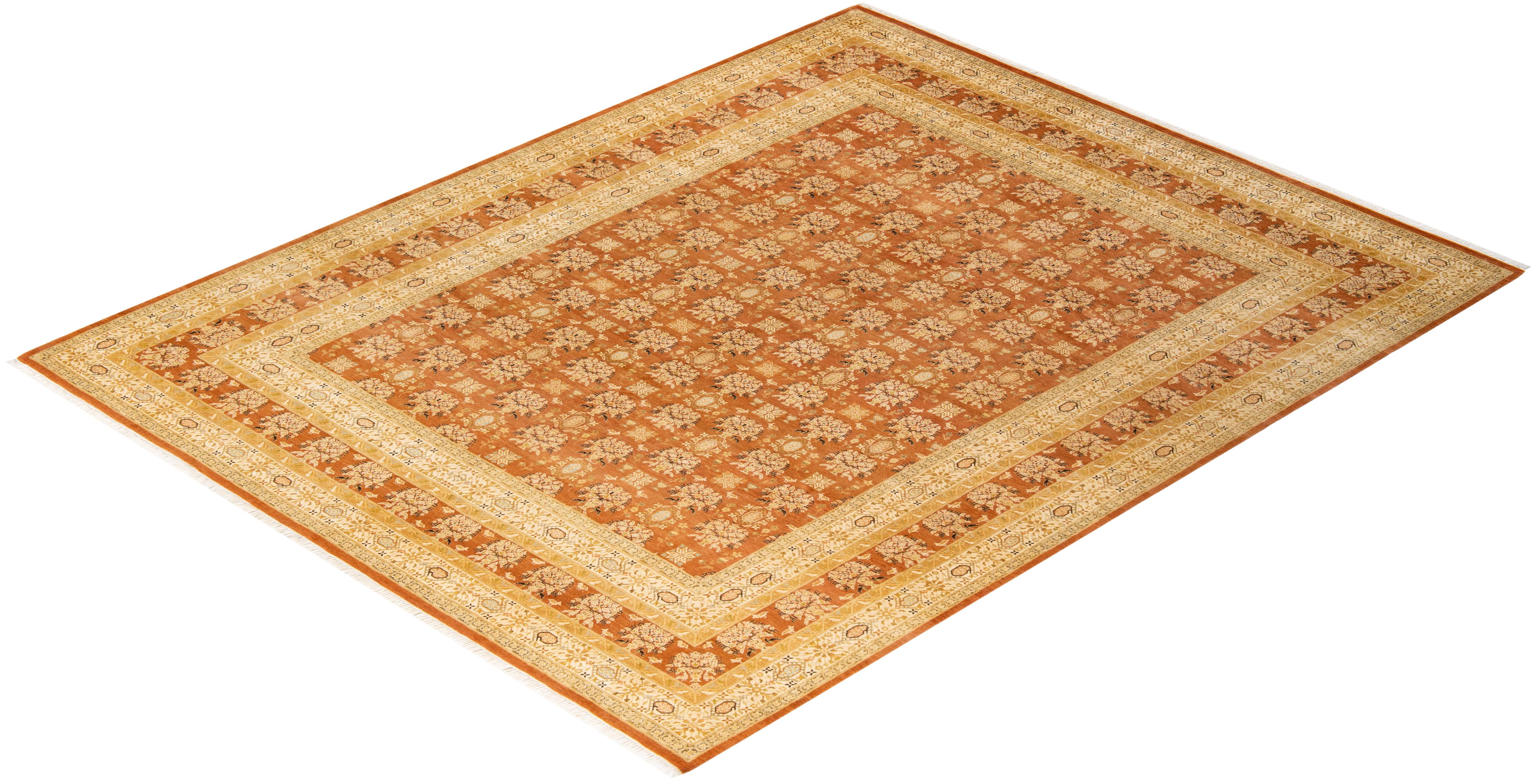 Tapis traditionnel brun moghol à fleurs noué à la main, unique en son genre en vente 2