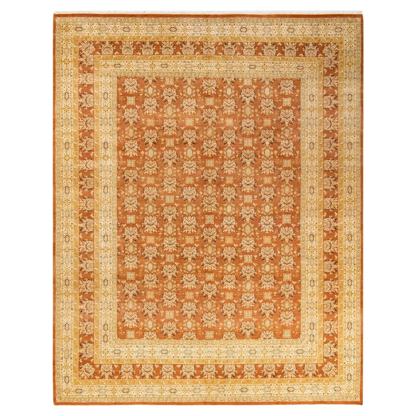 One-Of-A-Kind Hand Knotted Traditional Floral Mogul Brown Area Rug