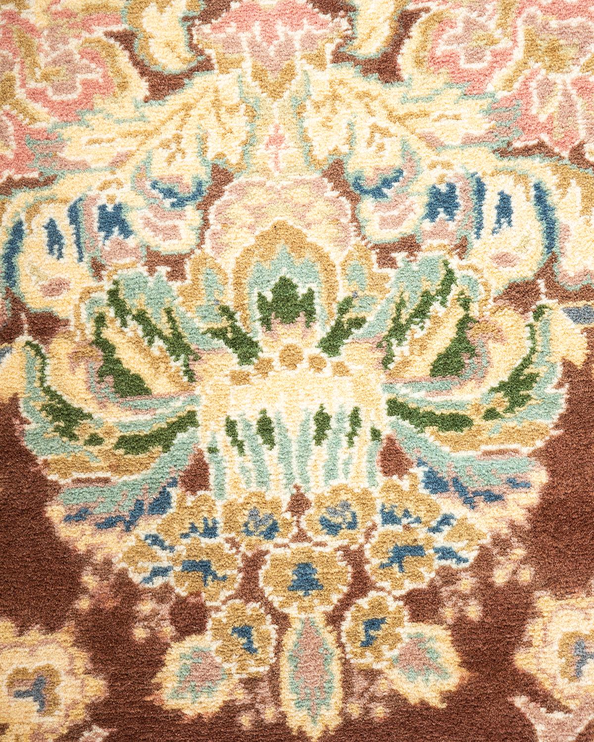 Pakistani One-of-a-kind Hand Knotted Traditional Floral Mogul Brown Area Rug For Sale