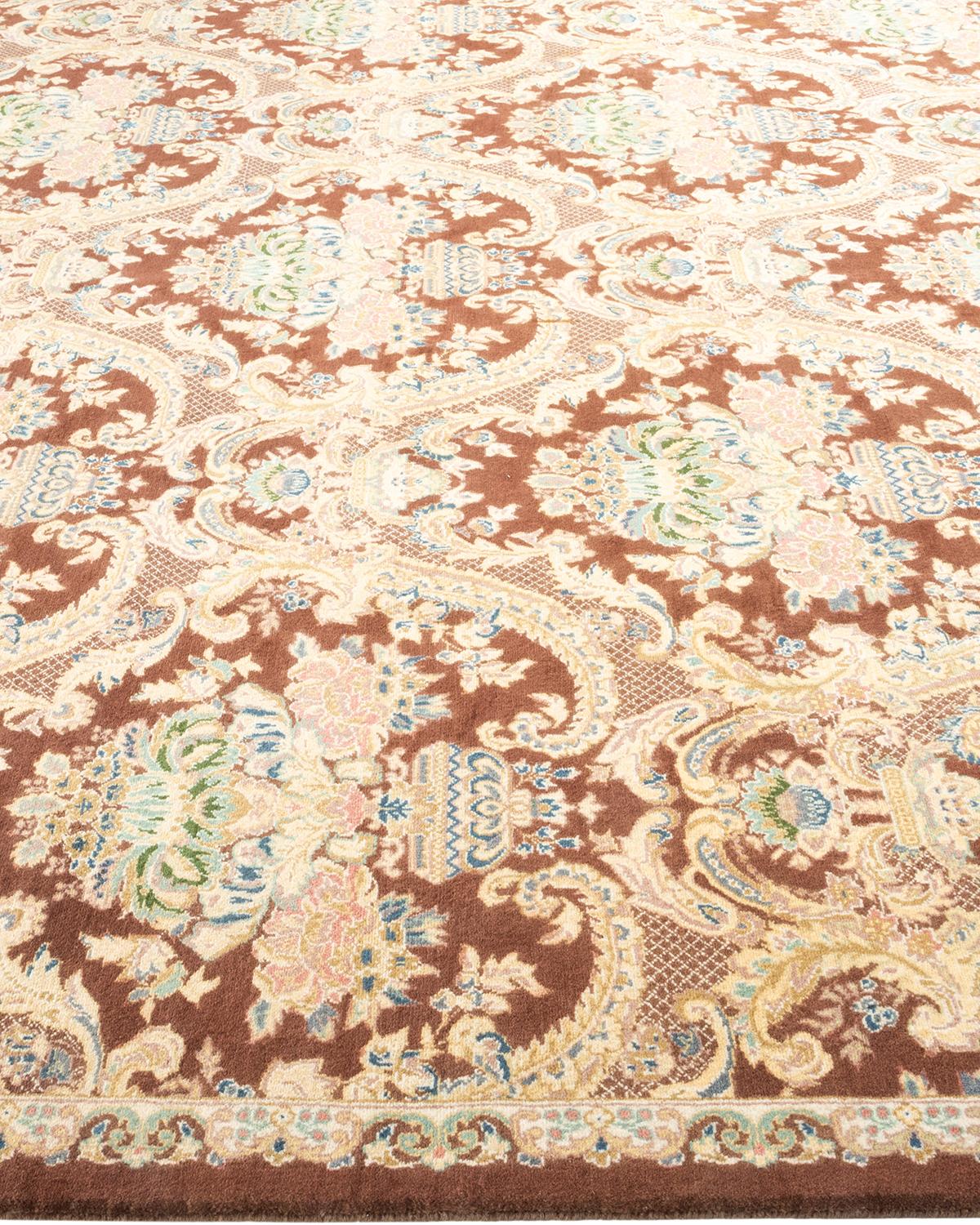One-of-a-kind Hand Knotted Traditional Floral Mogul Brown Area Rug In New Condition For Sale In Norwalk, CT