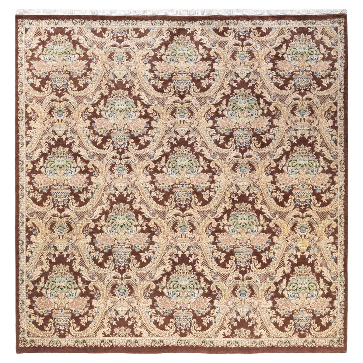 One-of-a-kind Hand Knotted Traditional Floral Mogul Brown Area Rug For Sale