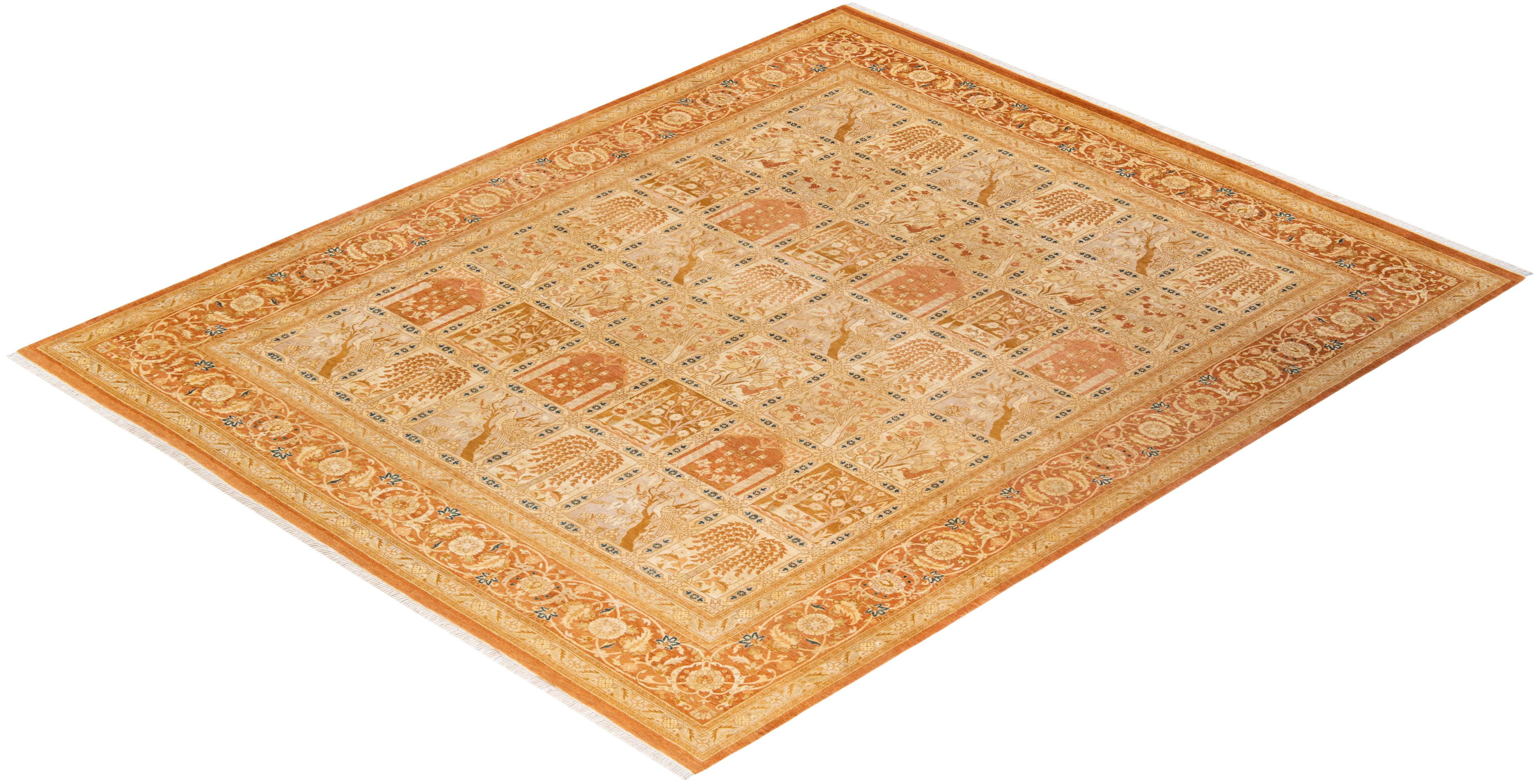 Einzigartiger handgeknüpfter traditioneller floraler Mogul-Teppich in Brown im Angebot 2