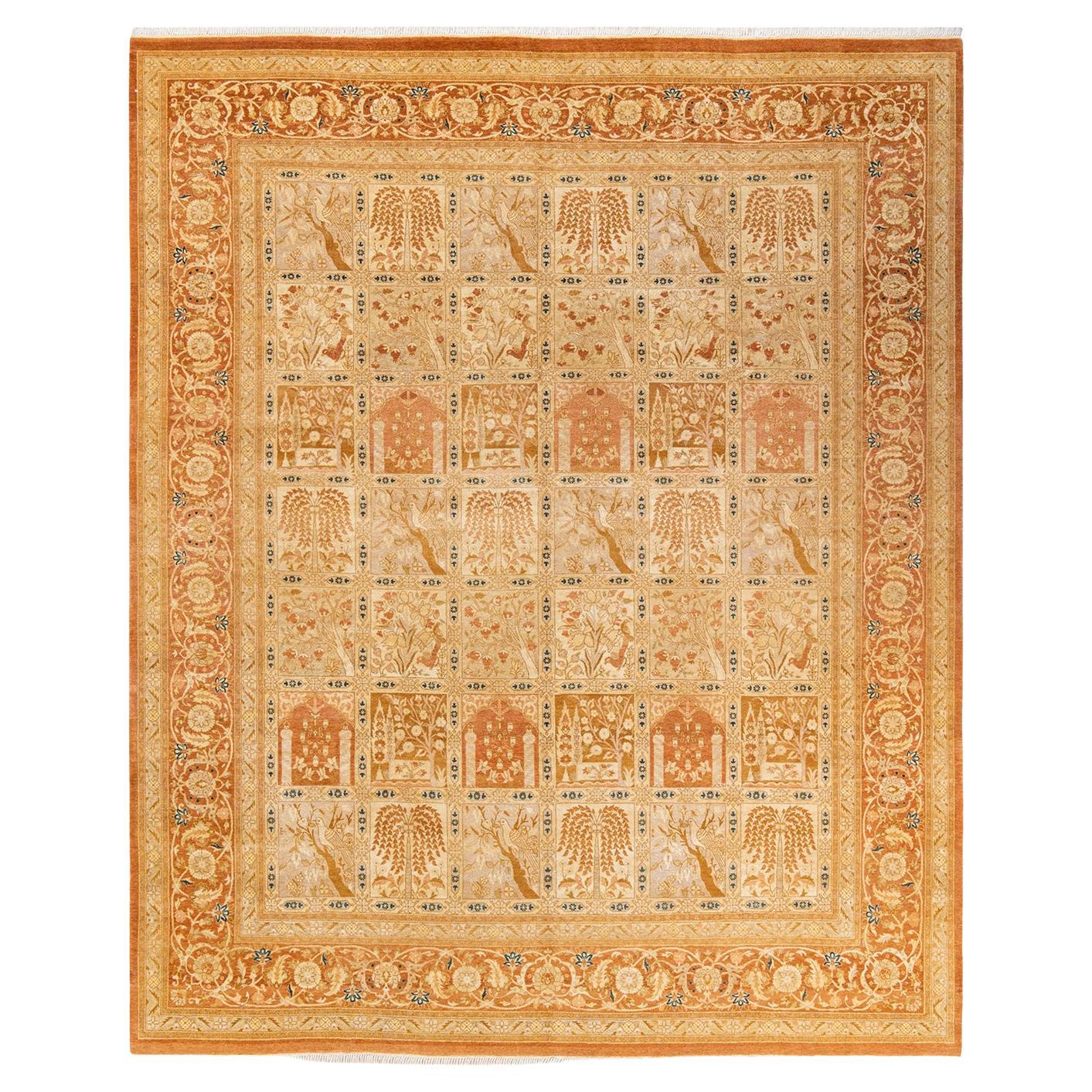 One-Of-A-Kind Hand Knotted Traditional Floral Mogul Brown Area Rug