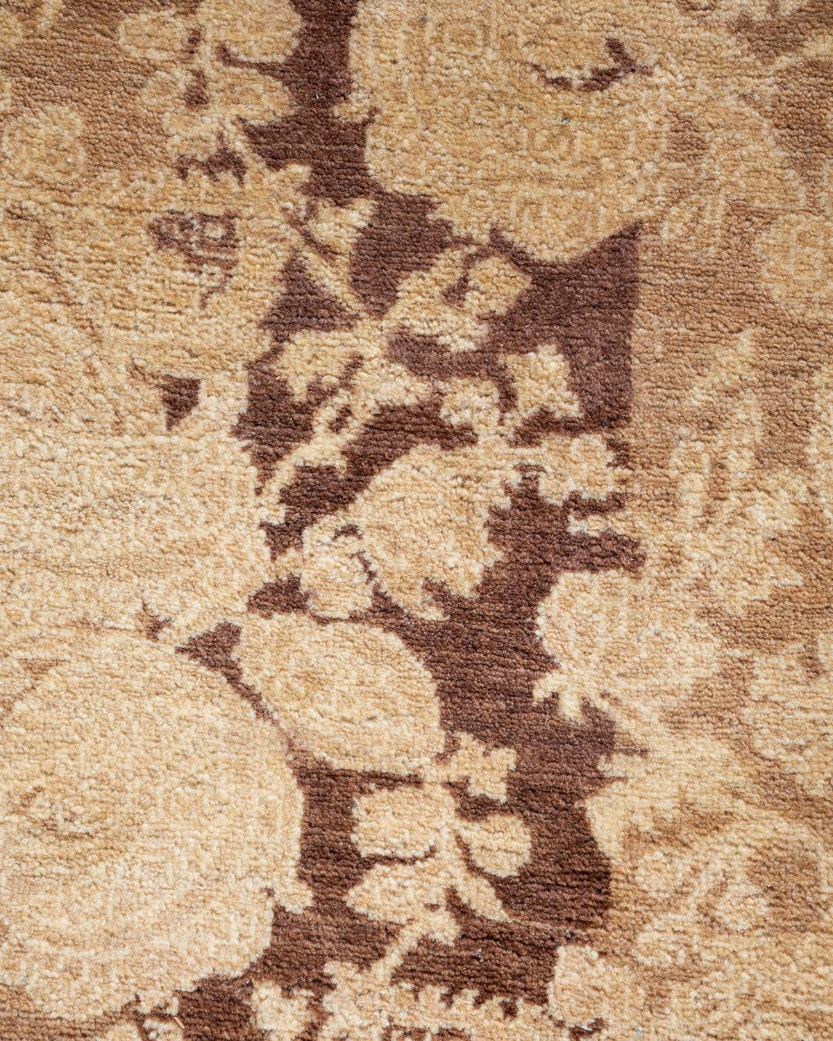 Pakistani One of a Kind Hand Knotted Traditional Floral Mogul Brown Area Rug For Sale