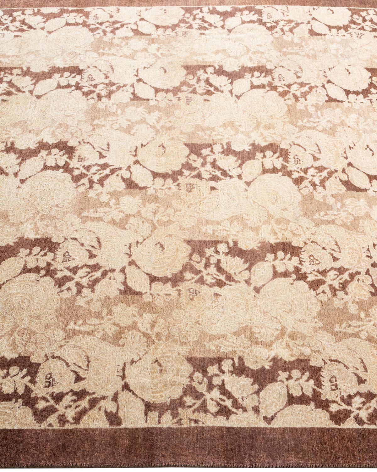 One of a Kind Hand Knotted Traditional Floral Mogul Brown Area Rug In New Condition For Sale In Norwalk, CT