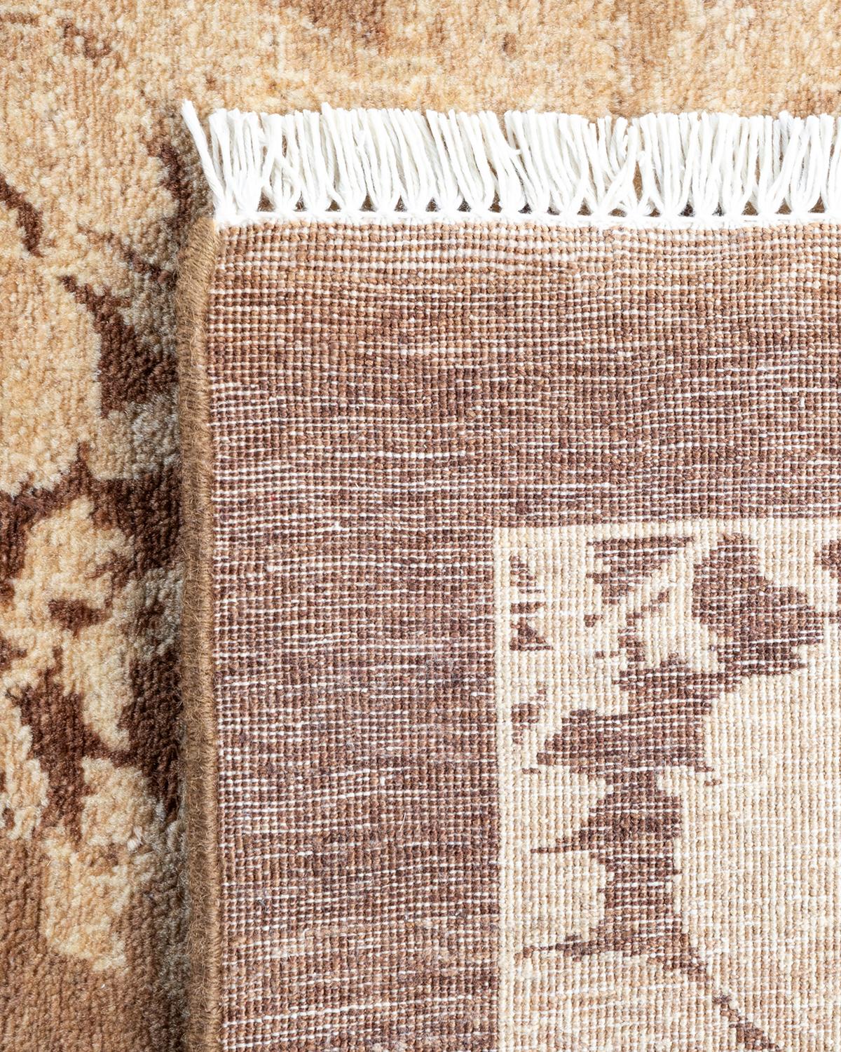 Contemporary One of a Kind Hand Knotted Traditional Floral Mogul Brown Area Rug For Sale