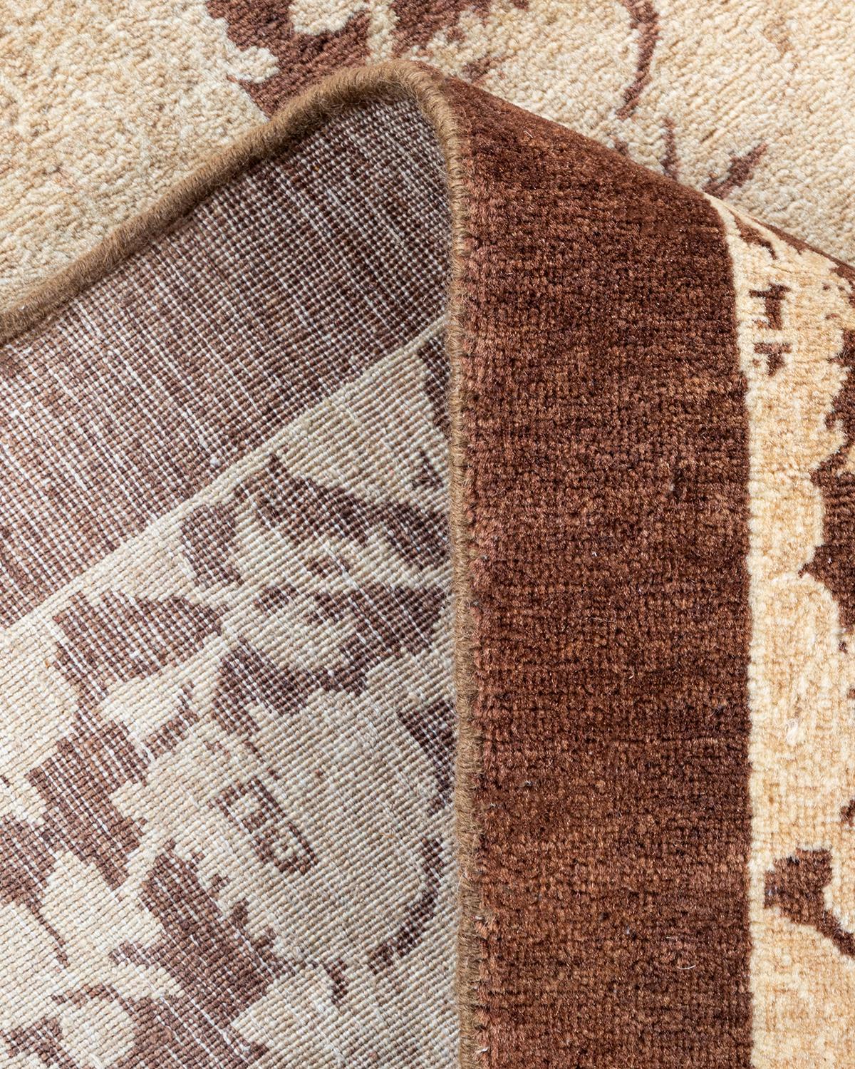 Wool One of a Kind Hand Knotted Traditional Floral Mogul Brown Area Rug For Sale