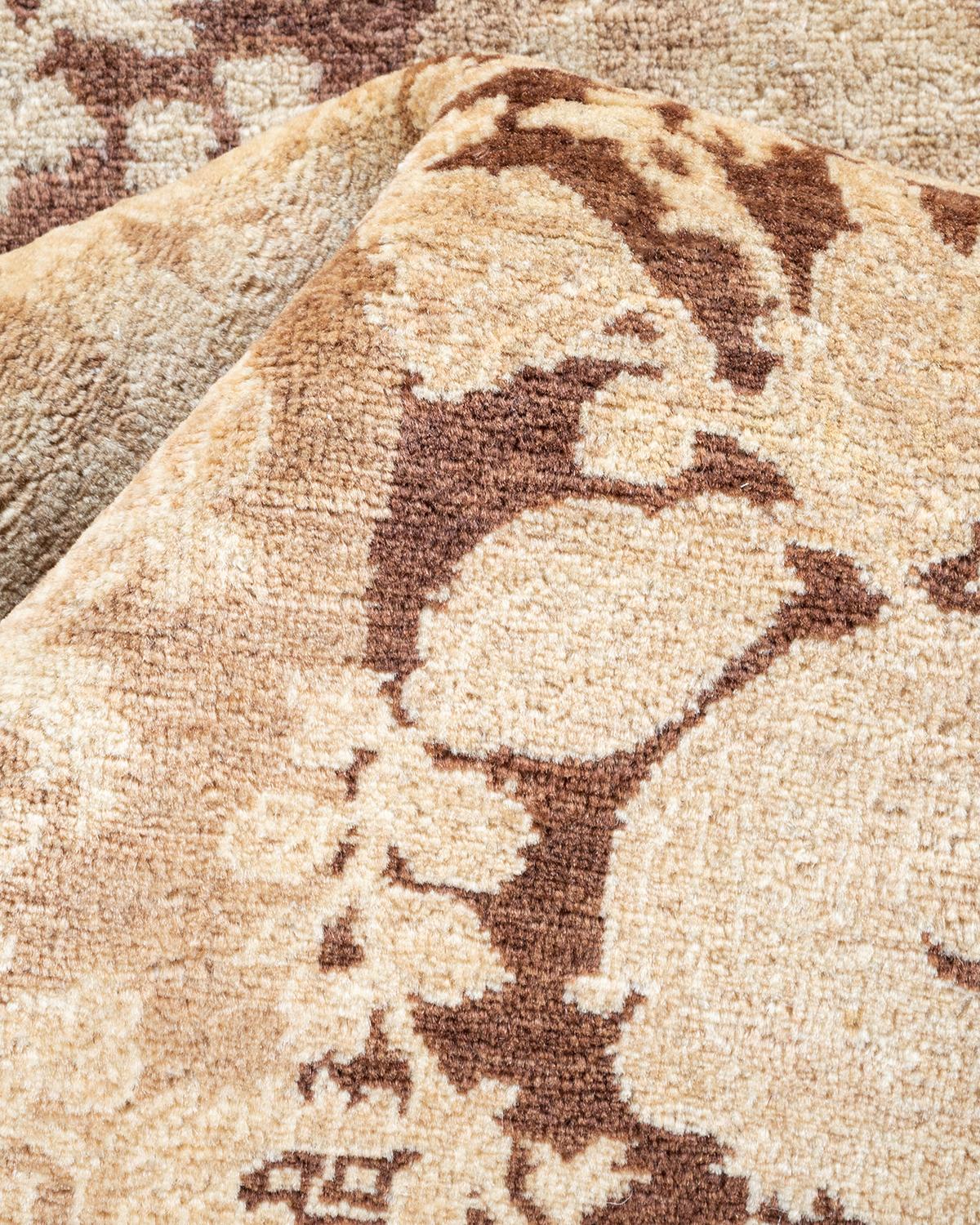 One of a Kind Hand Knotted Traditional Floral Mogul Brown Area Rug For Sale 1