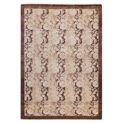 One of a Kind Hand Knotted Traditional Floral Mogul Brown Area Rug