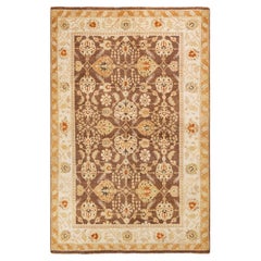 One-of-a-Kind Hand Knotted Traditional Floral Mogul Grey Area Rug