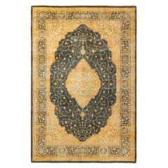 One-of-a-Kind Hand Knotted Traditional Floral Mogul Grey Area Rug