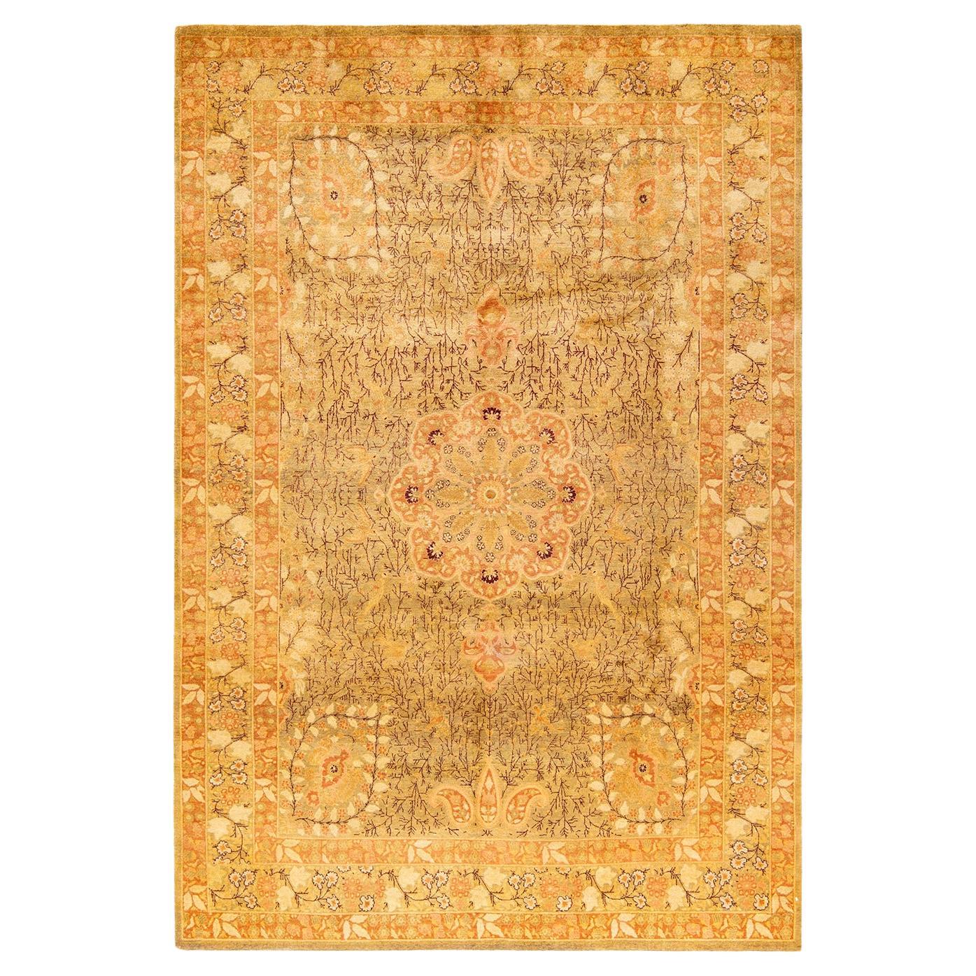 One-Of-A-Kind Hand Knotted Traditional Floral Mogul Green Area Rug