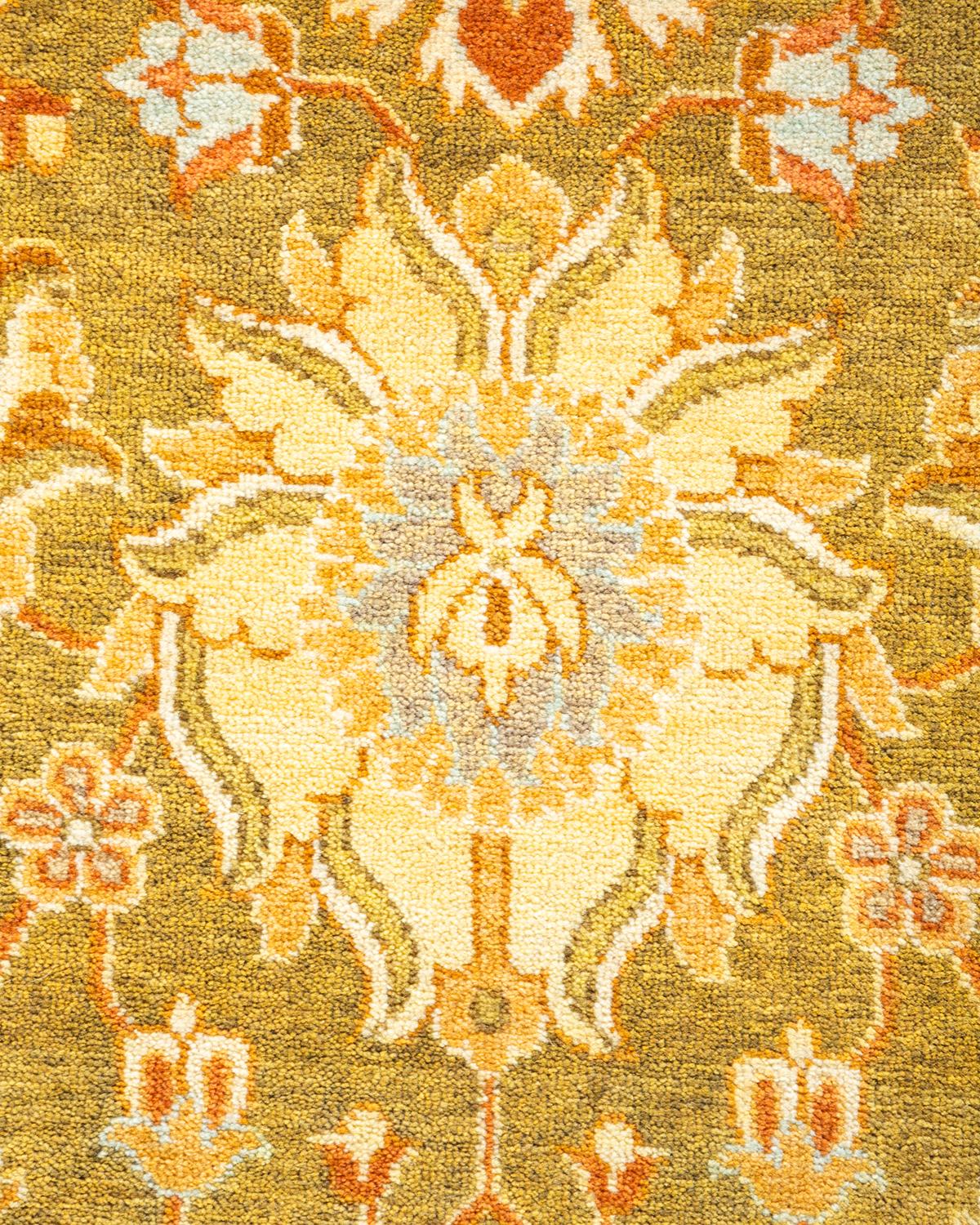 Alfombra verde Mogul Floral Tradicional Anudada a Mano Exclusiva Pakistaní en venta