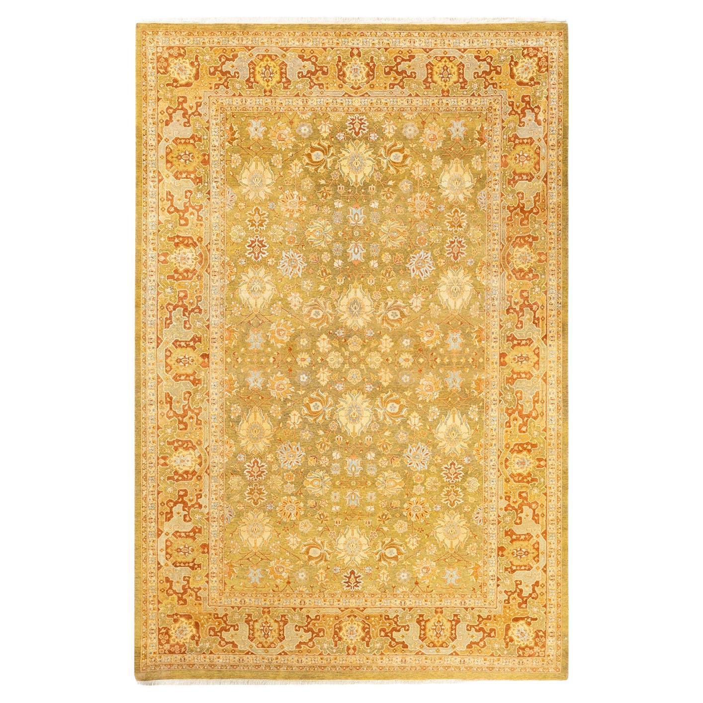 One-of-a-kind Hand Knotted Traditional Floral Mogul Green Area Rug