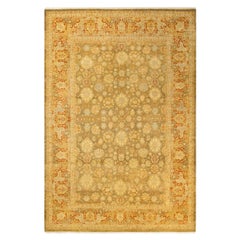 One-of-a-kind Hand Knotted Traditional Floral Mogul Green Area Rug