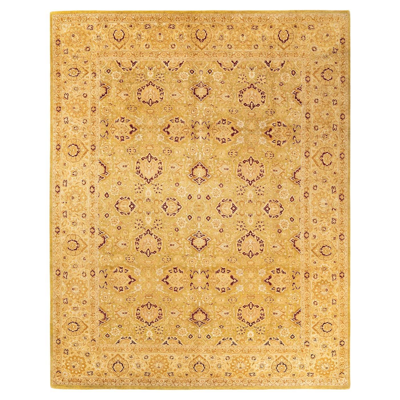 One-of-a-Kind Hand Knotted Traditional Floral Mogul Green Area Rug