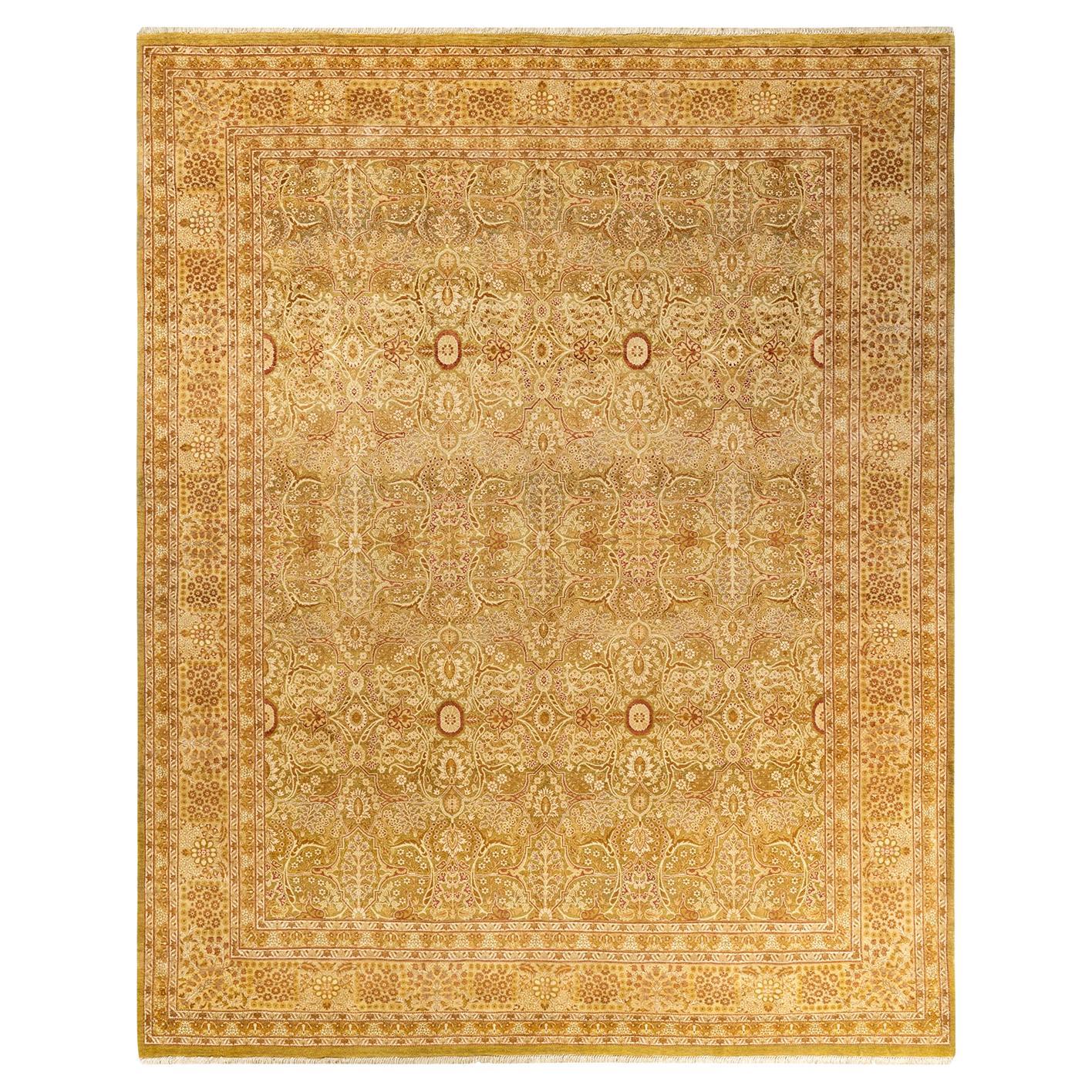One-Of-A-Kind Hand Knotted Traditional Floral Mogul Green Area Rug