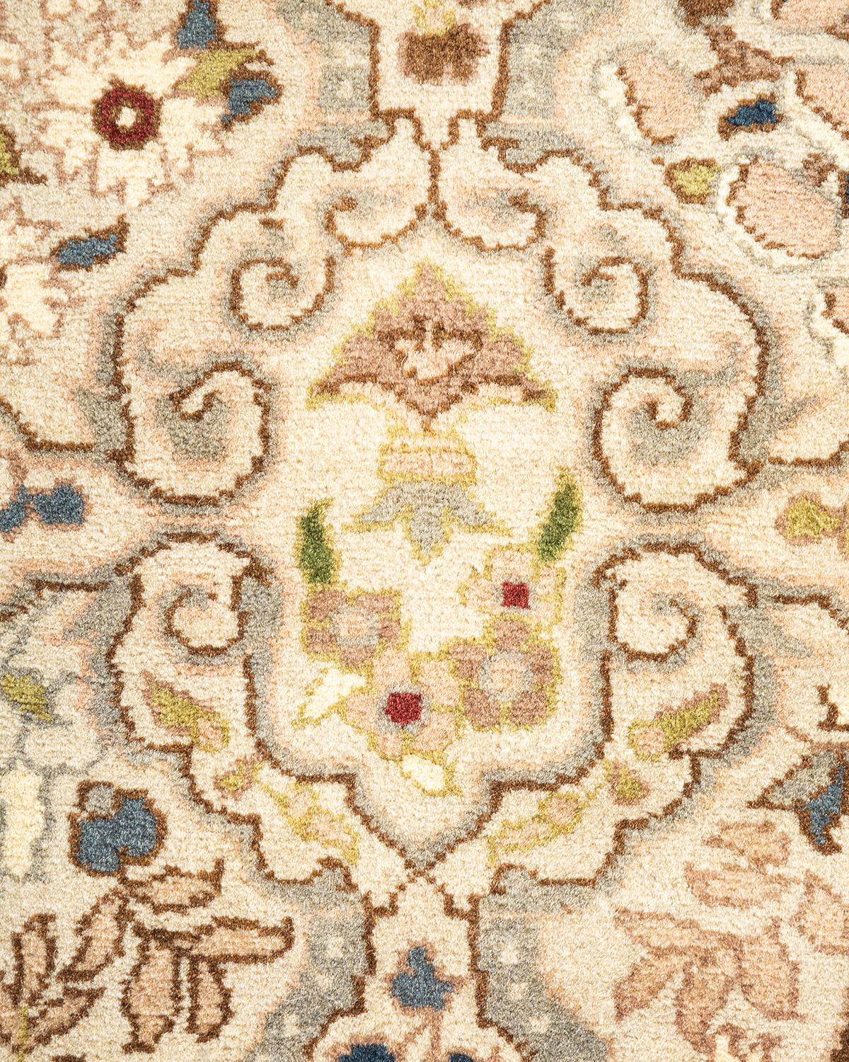 Pakistani One-of-a-Kind Hand Knotted Traditional Floral Mogul Ivory Area Rug For Sale
