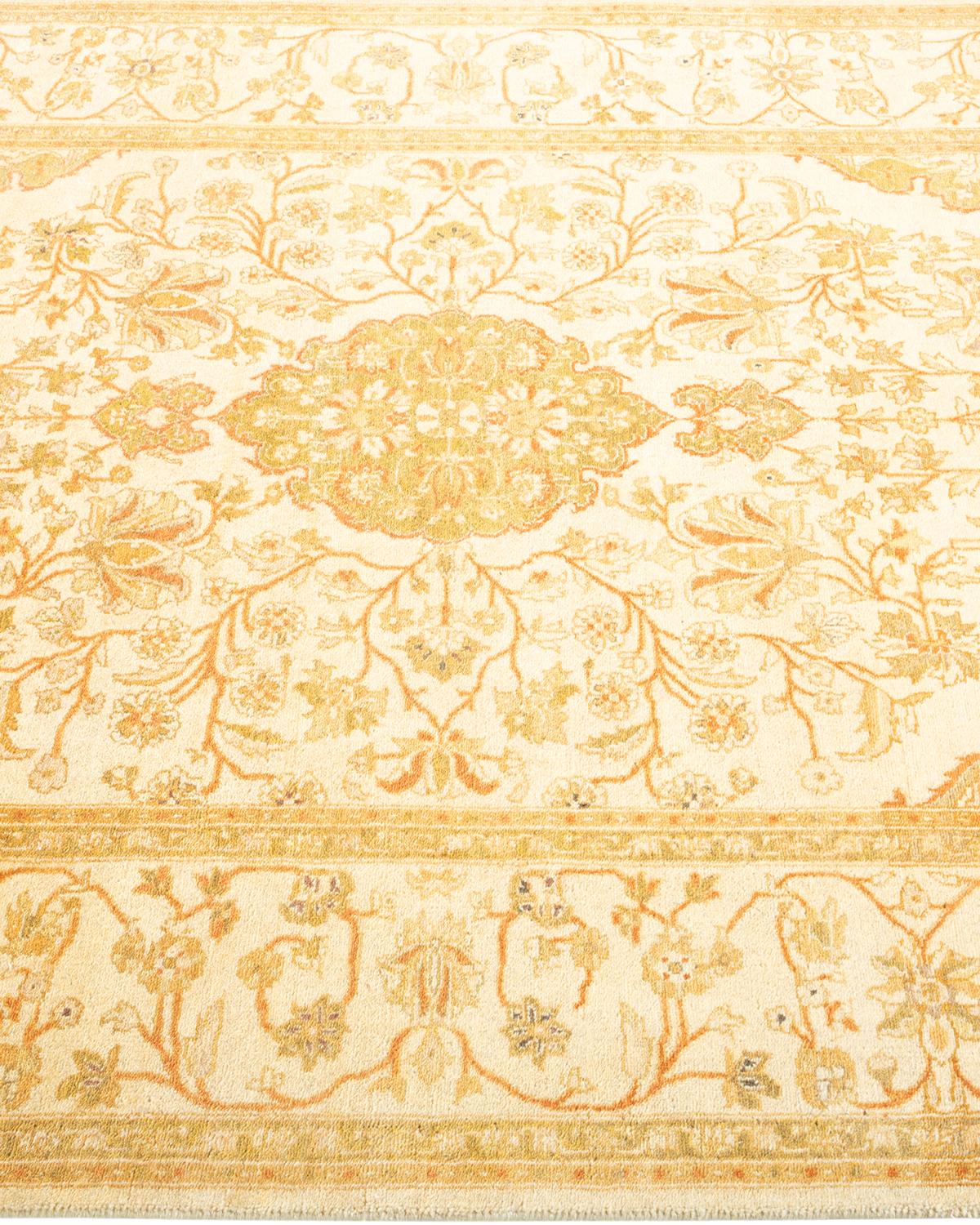 One-Of-A-Kind Hand Knotted Traditional Floral Mogul Ivory Area Rug 4' 1