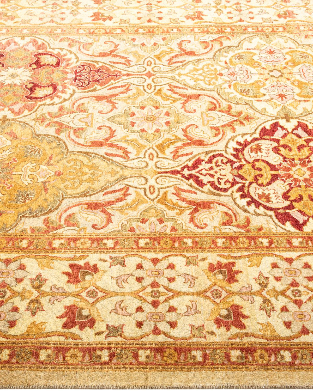 One-of-a-Kind Hand Knotted Traditional Floral Mogul Ivory Area Rug In New Condition For Sale In Norwalk, CT