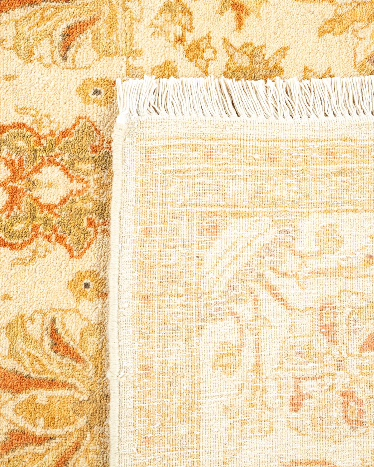 Contemporary One-Of-A-Kind Hand Knotted Traditional Floral Mogul Ivory Area Rug 4' 1