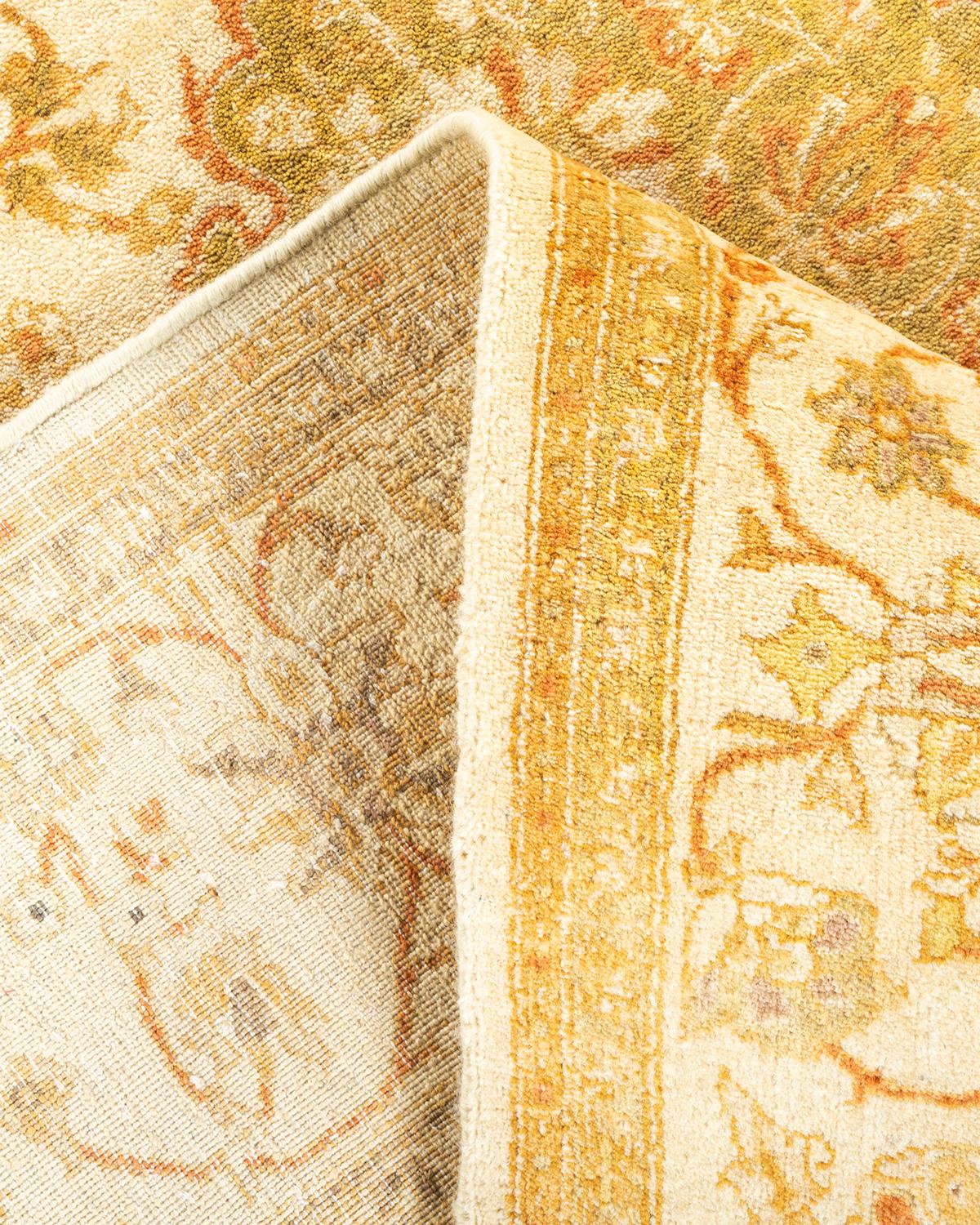 Wool One-Of-A-Kind Hand Knotted Traditional Floral Mogul Ivory Area Rug 4' 1