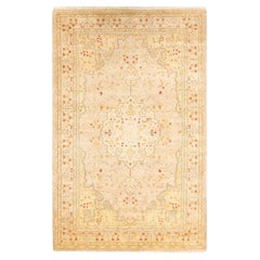 One-of-a-Kind Hand Knotted Traditional Floral Mogul Ivory Area Rug